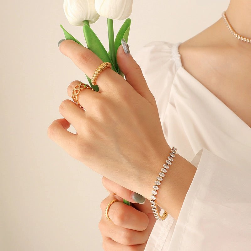 Wholesale elegant temperament solid color diamond zircon inlaid necklace bracelet jewelry set