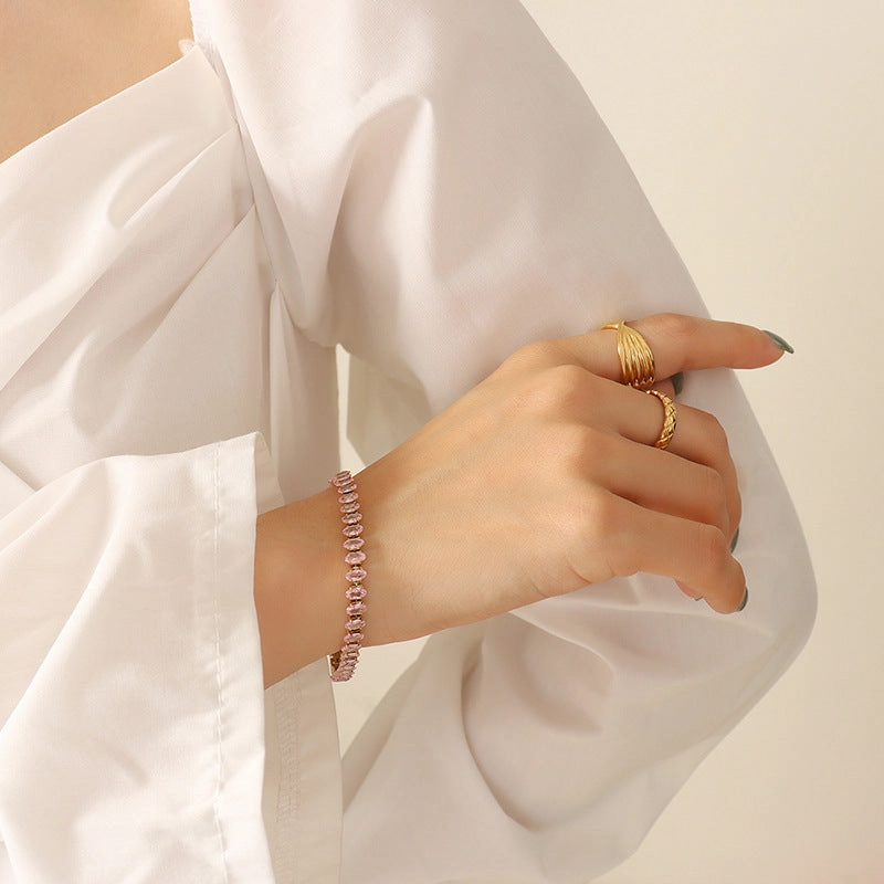 Wholesale elegant temperament solid color diamond zircon inlaid necklace bracelet jewelry set
