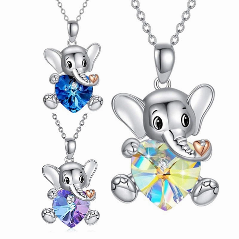 Wholesale Elephant Heart Colorful Crystal Necklace