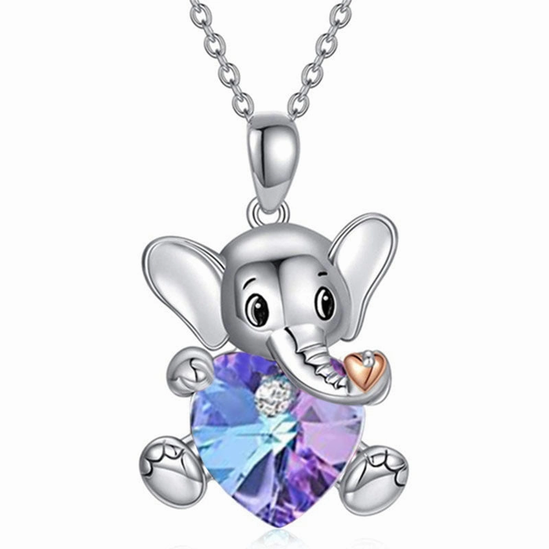 Wholesale Elephant Heart Colorful Crystal Necklace