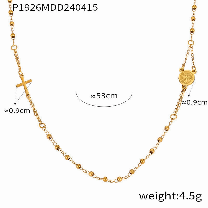 Wholesale Embossed Figure Round Tassel Cross Pendant Titanium Steel Necklace