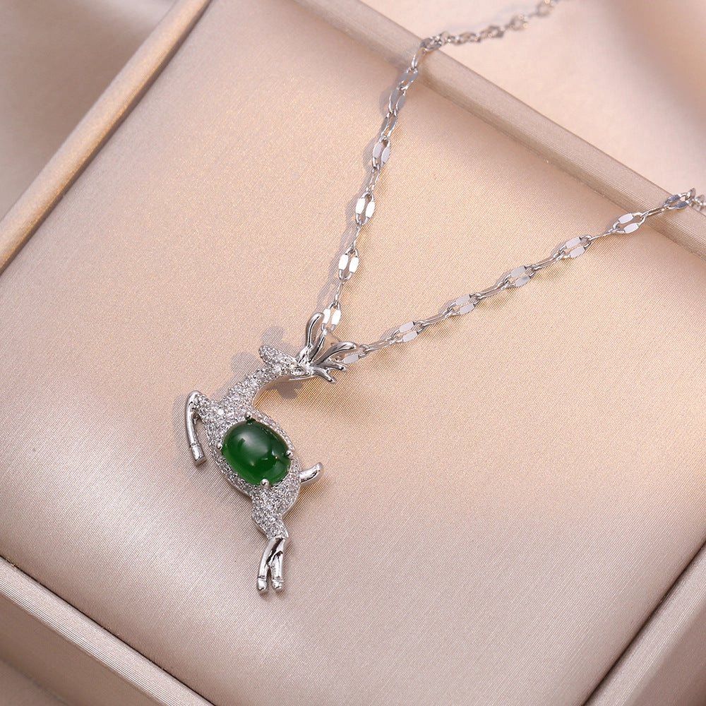Wholesale Emerald Deer Cute Pendant Clavicle Necklace