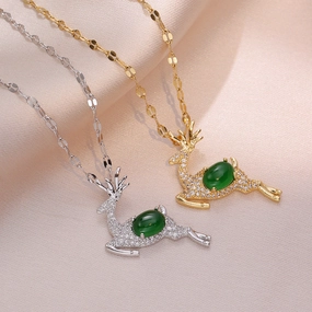 Wholesale Emerald Deer Cute Pendant Clavicle Necklace