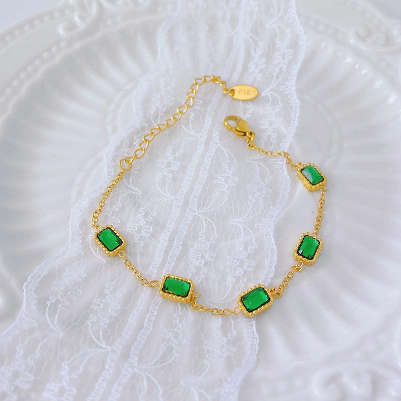 Wholesale Emerald Zircon Titanium Steel Bracelet