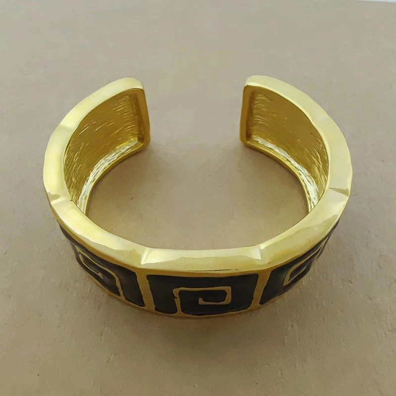 Wholesale enamel color contrast bracelet French niche design retro simple gold ring