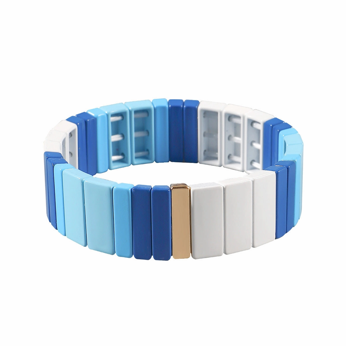 Wholesale Enamel Geometric Irregular Matte Blue and White Contrast Multi-layer Elastic Bracelet