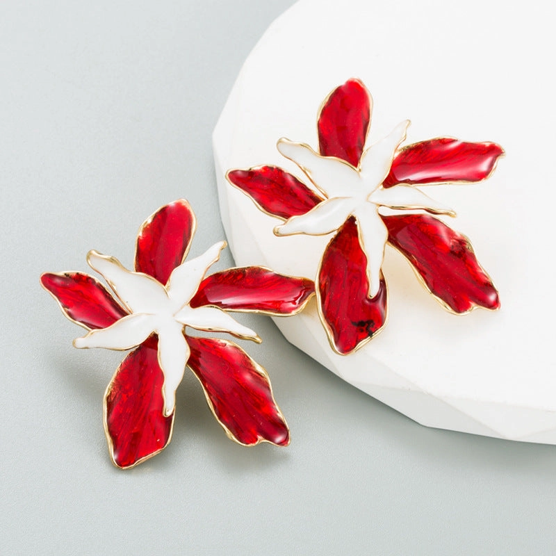 Wholesale Enamel Oil Drip Iris Alloy Earrings