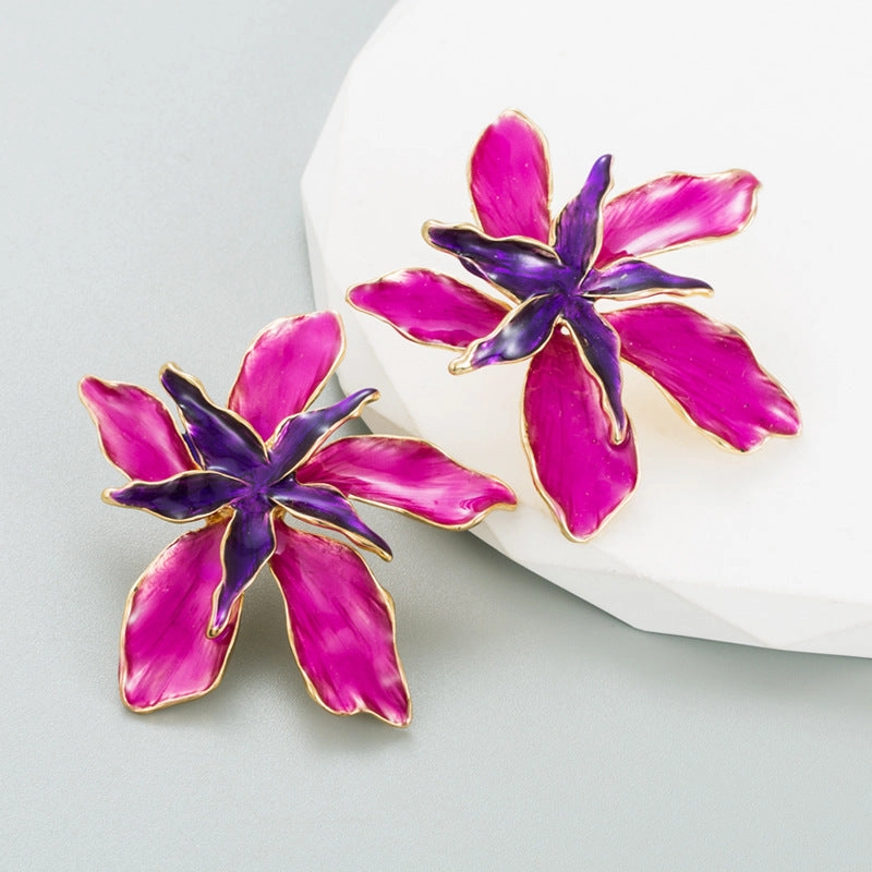 Wholesale Enamel Oil Drip Iris Alloy Earrings