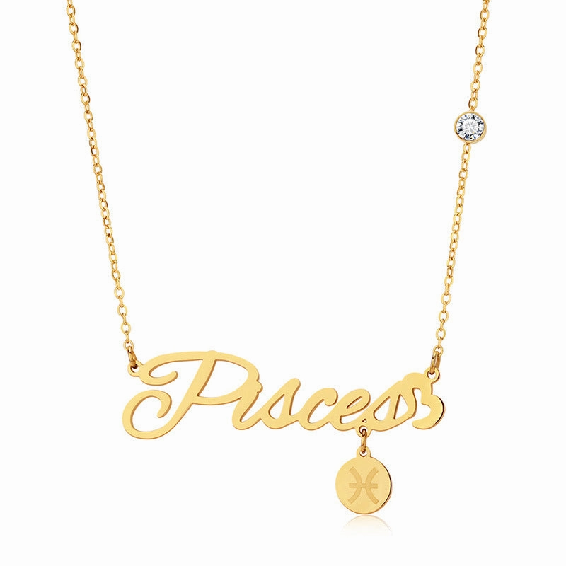 Wholesale English Letter Diamond Zodiac Necklace