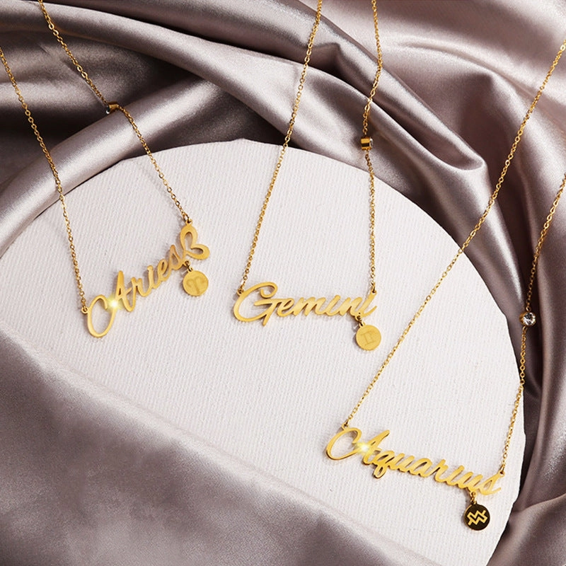 Wholesale English Letter Diamond Zodiac Necklace