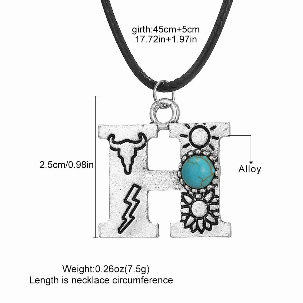 Wholesale English letter necklace western style cactus sunflower turquoise chain