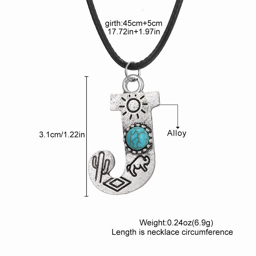 Wholesale English letter necklace western style cactus sunflower turquoise chain
