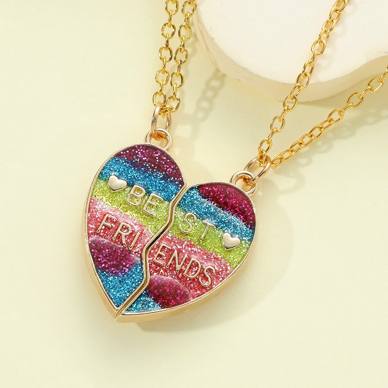 Wholesale Engraved Magnetic Gradually Changing Color Heart Necklaces