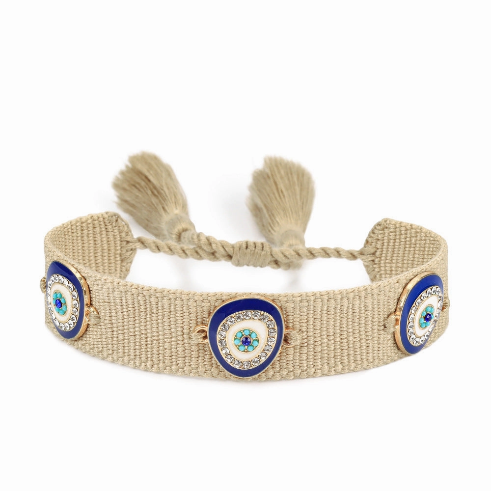 Wholesale Ethnic Style Devil's Eye Braided Tassel Bracelet