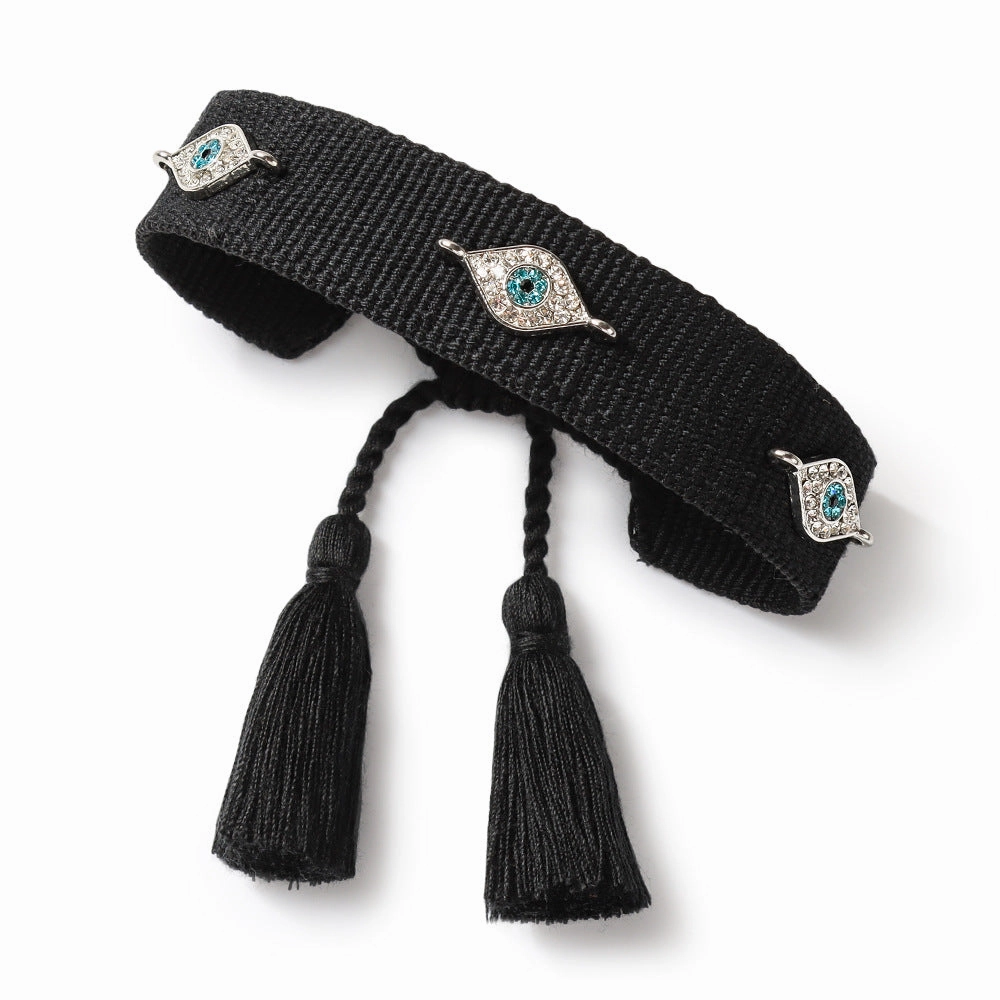 Wholesale Ethnic Style Devil's Eye Braided Tassel Bracelet