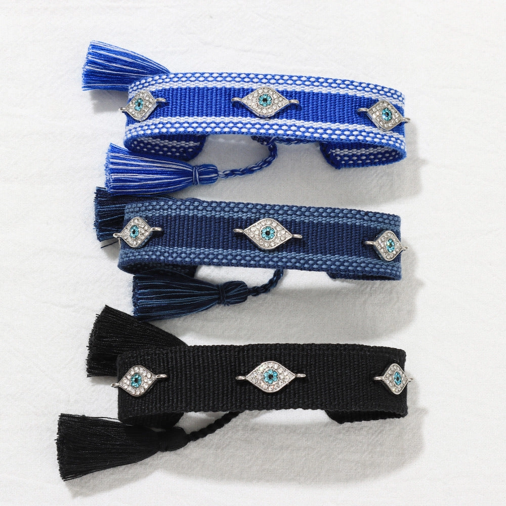 Wholesale Ethnic Style Devil's Eye Braided Tassel Bracelet