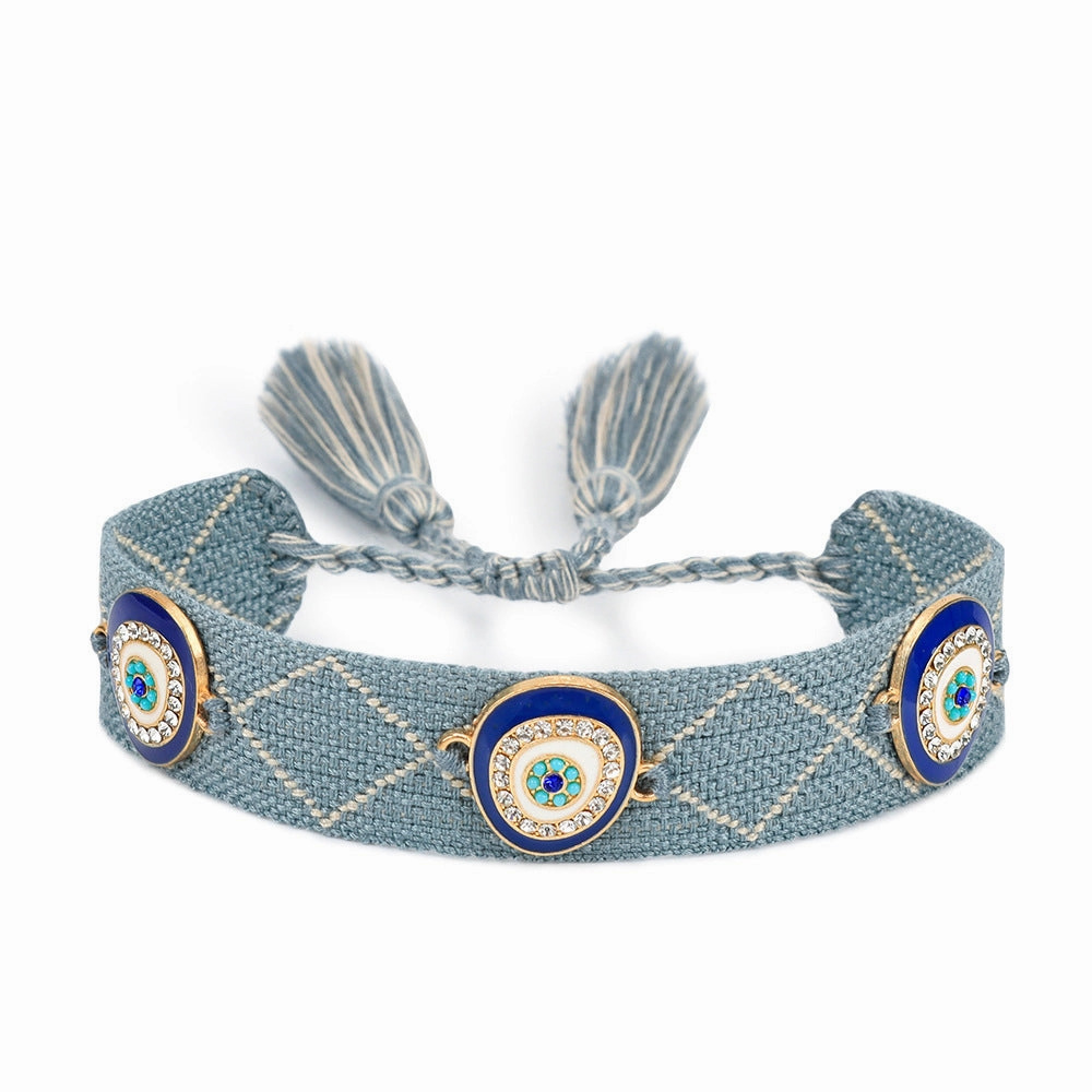 Wholesale Ethnic Style Devil's Eye Braided Tassel Bracelet