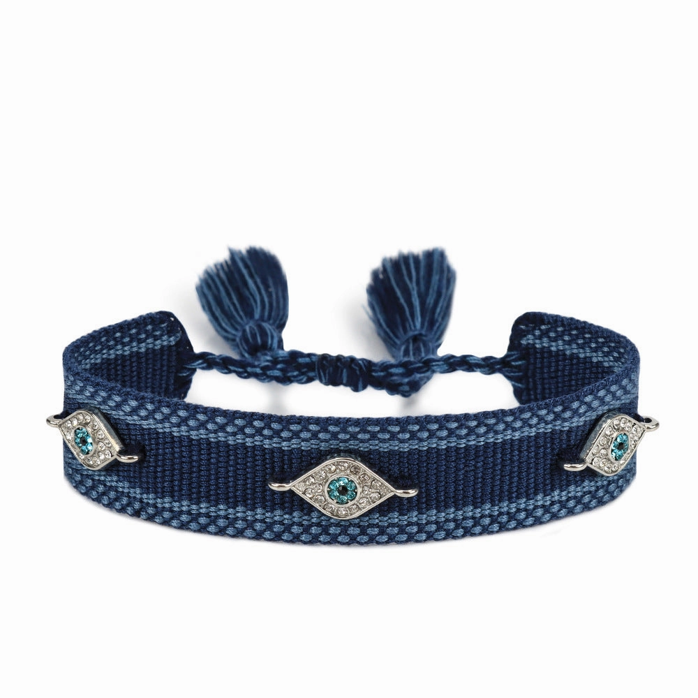 Wholesale Ethnic Style Devil's Eye Braided Tassel Bracelet