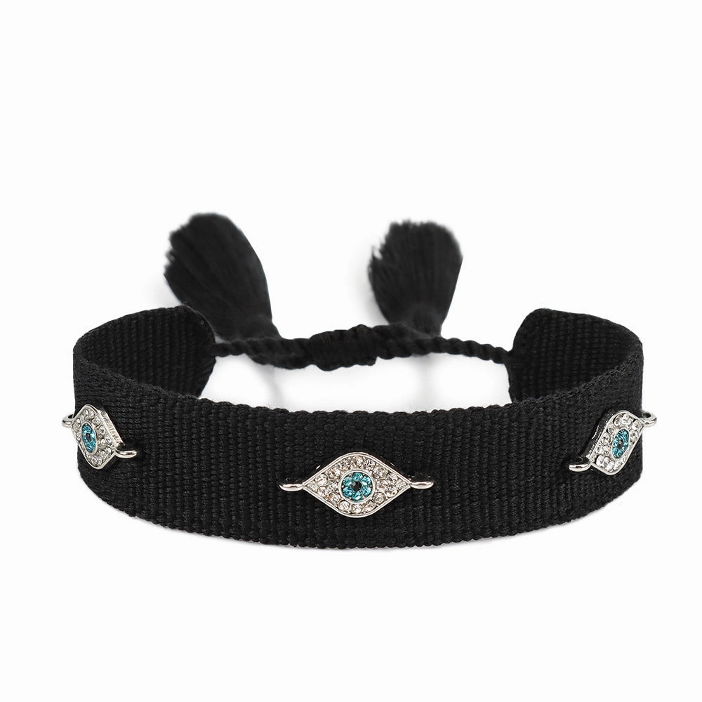 Wholesale Ethnic Style Devil's Eye Braided Tassel Bracelet