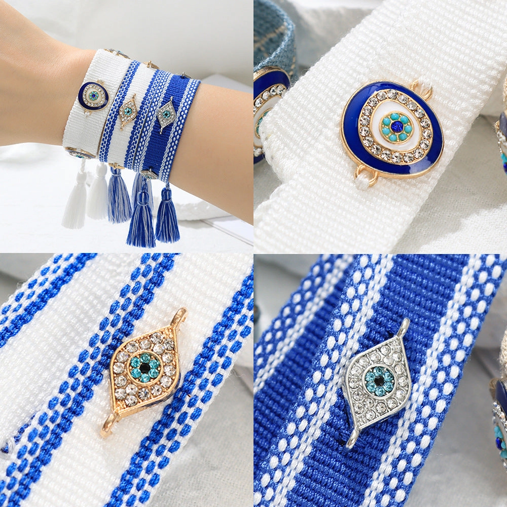 Wholesale Ethnic Style Devil's Eye Braided Tassel Bracelet