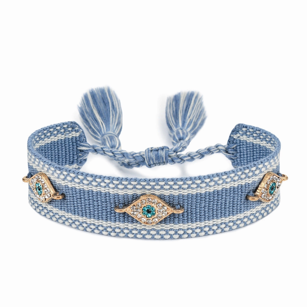 Wholesale Ethnic Style Devil's Eye Braided Tassel Bracelet