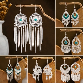 Wholesale Ethnic Style Long Style Feather Tassel Alloy Earrings