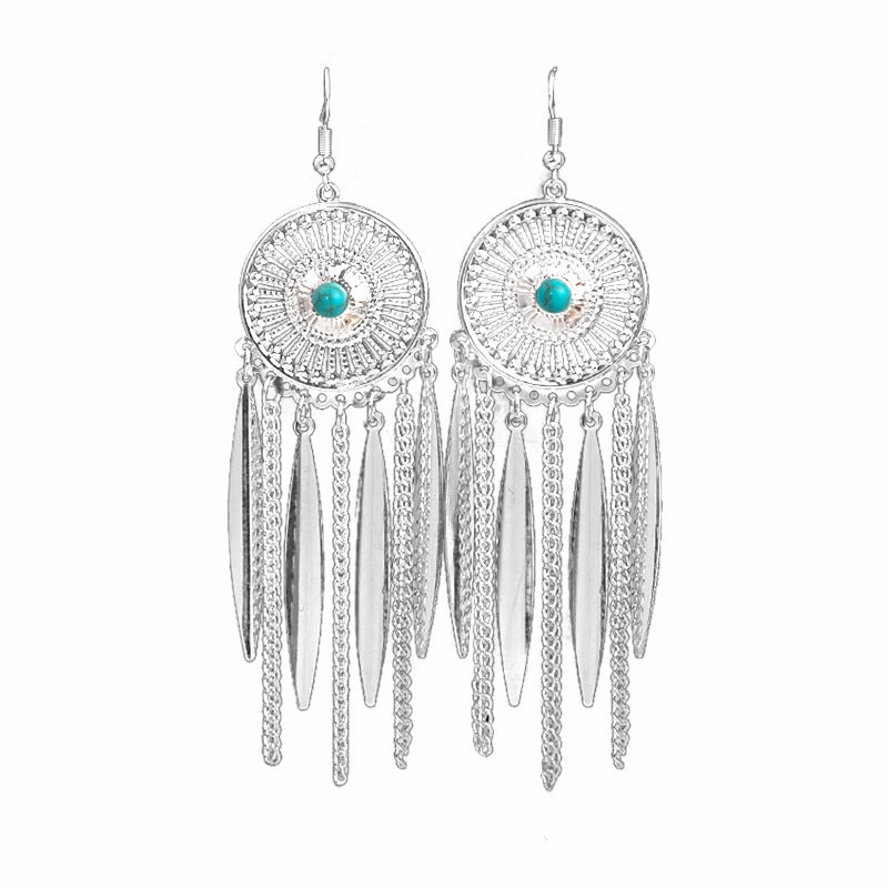 Wholesale Ethnic Style Long Style Feather Tassel Alloy Earrings