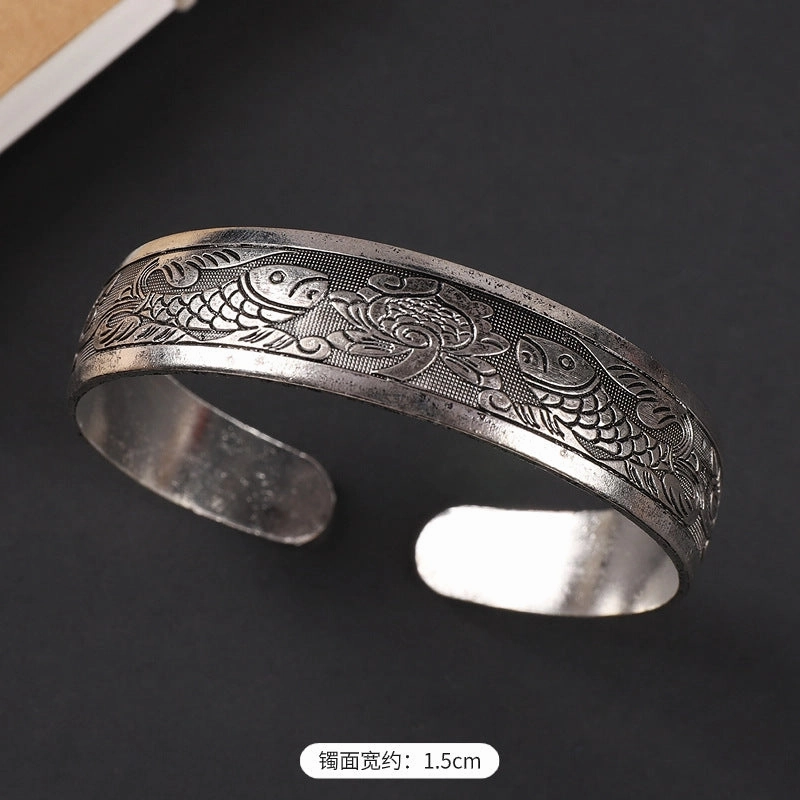 Wholesale  ethnic style retro court Chinese carved ancient silver bracelet personality exotic bracelet