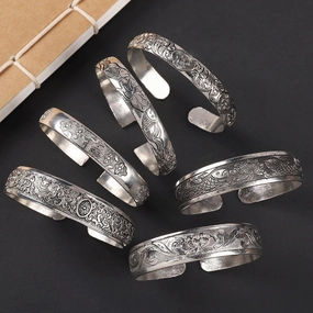 Wholesale  ethnic style retro court Chinese carved ancient silver bracelet personality exotic bracelet