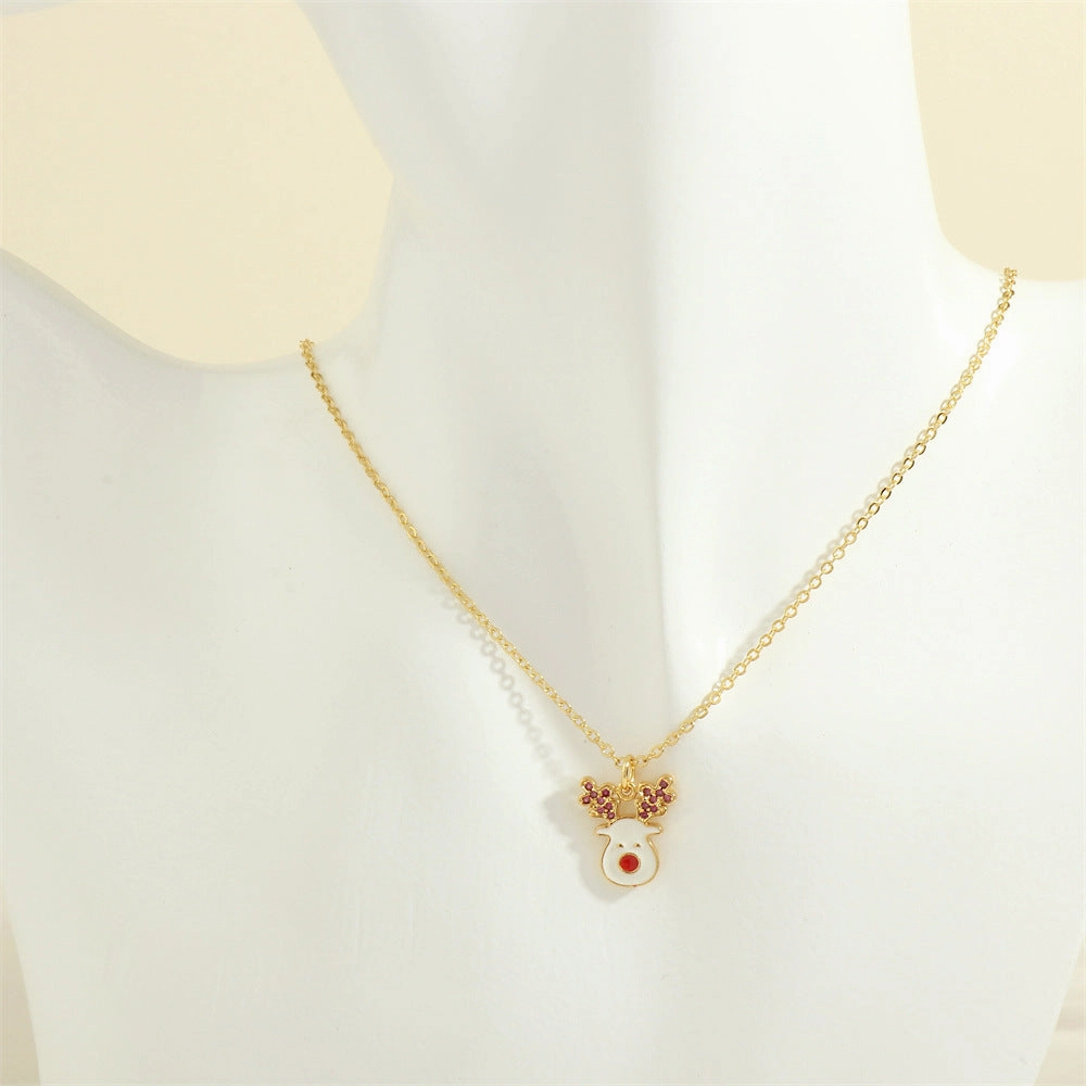 Wholesale European and American Christmas Series Micro-Inlaid Oil Drop Pendant Necklace