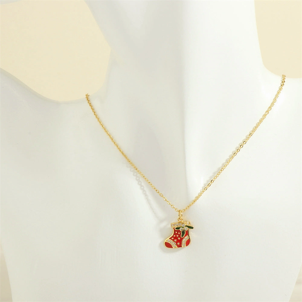 Wholesale European and American Christmas Series Micro-Inlaid Oil Drop Pendant Necklace