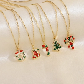 Wholesale European and American Christmas Series Micro-Inlaid Oil Drop Pendant Necklace