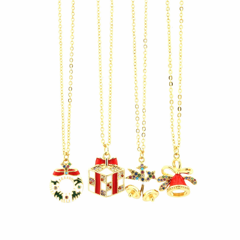 Wholesale European and American Christmas Series Micro-Inlaid Oil Drop Pendant Necklace