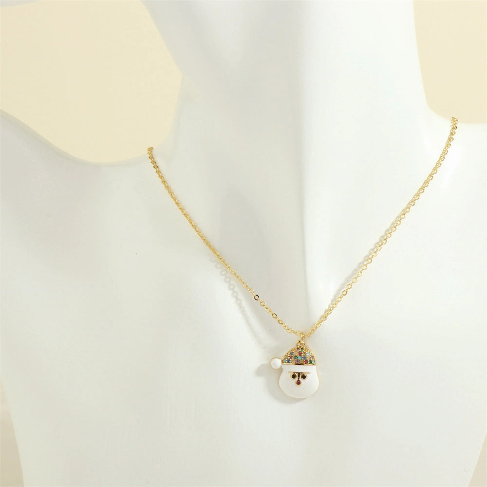 Wholesale European and American Christmas Series Micro-Inlaid Oil Drop Pendant Necklace