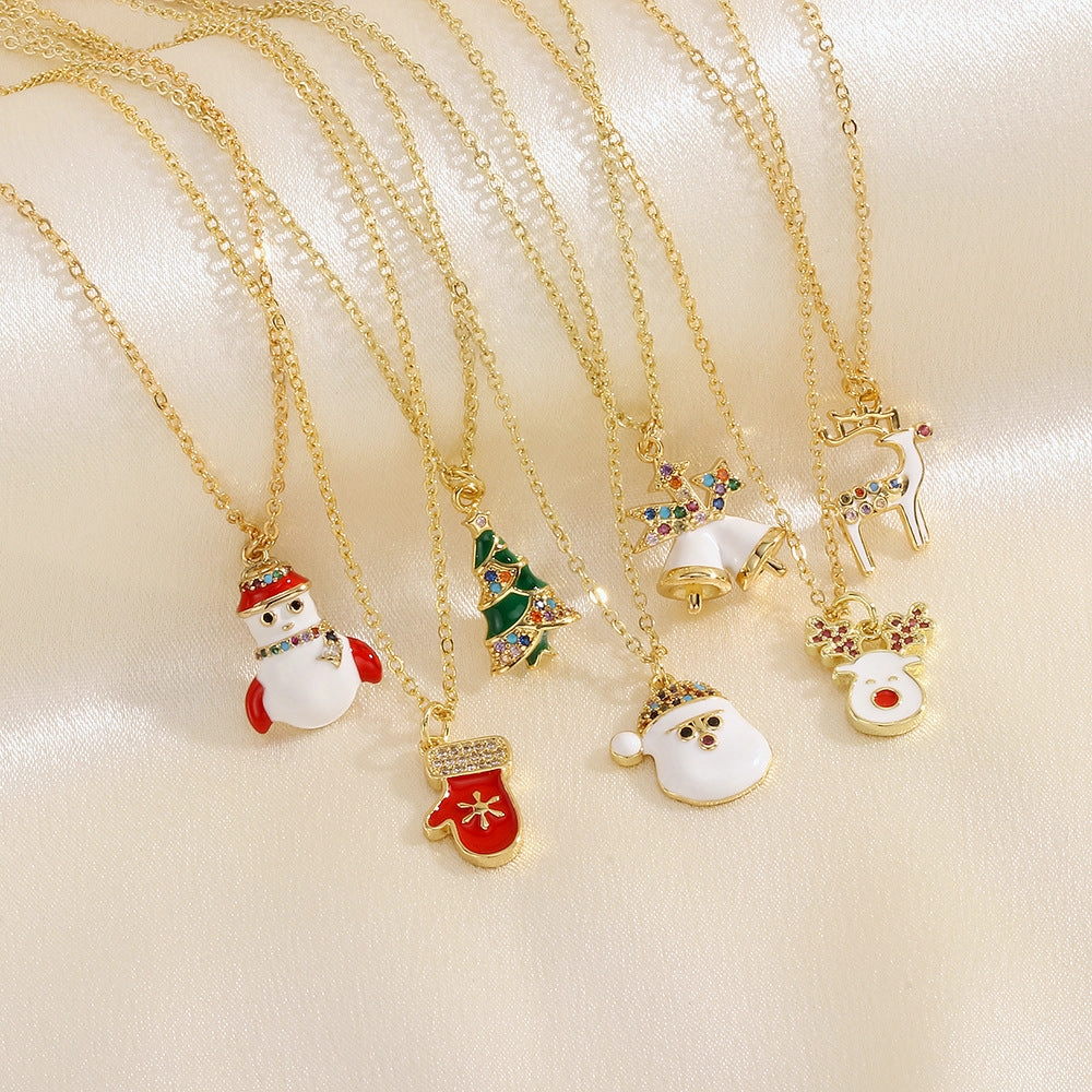Wholesale European and American Christmas Series Micro-Inlaid Oil Drop Pendant Necklace