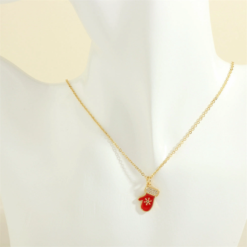 Wholesale European and American Christmas Series Micro-Inlaid Oil Drop Pendant Necklace