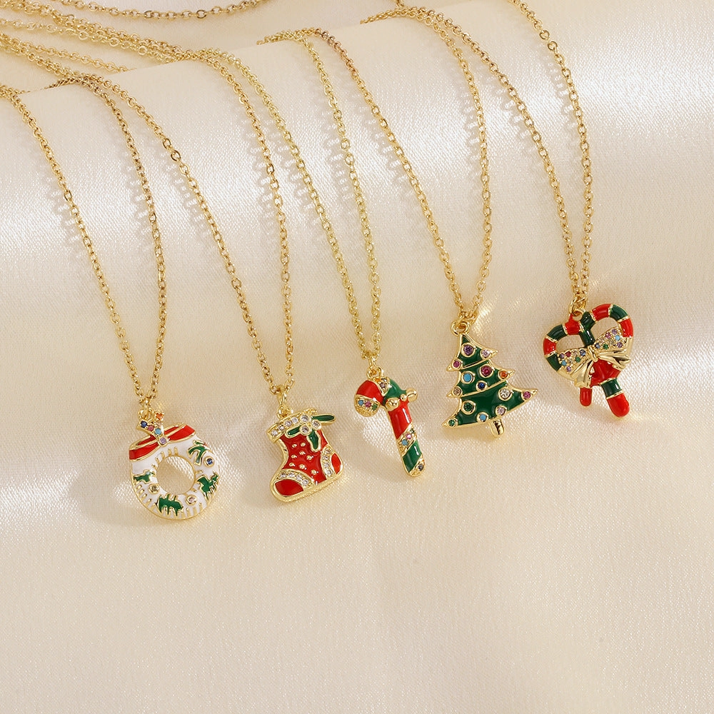 Wholesale European and American Christmas Series Micro-Inlaid Oil Drop Pendant Necklace