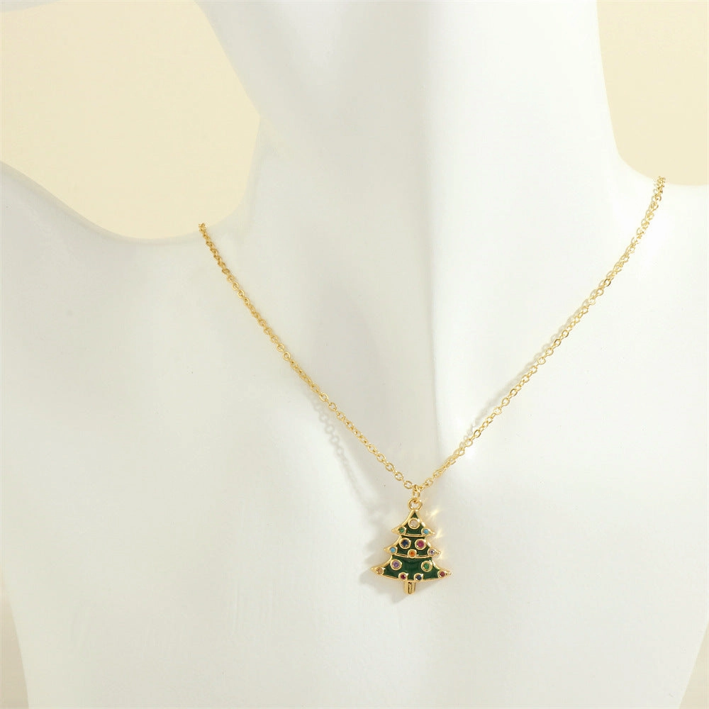 Wholesale European and American Christmas Series Micro-Inlaid Oil Drop Pendant Necklace