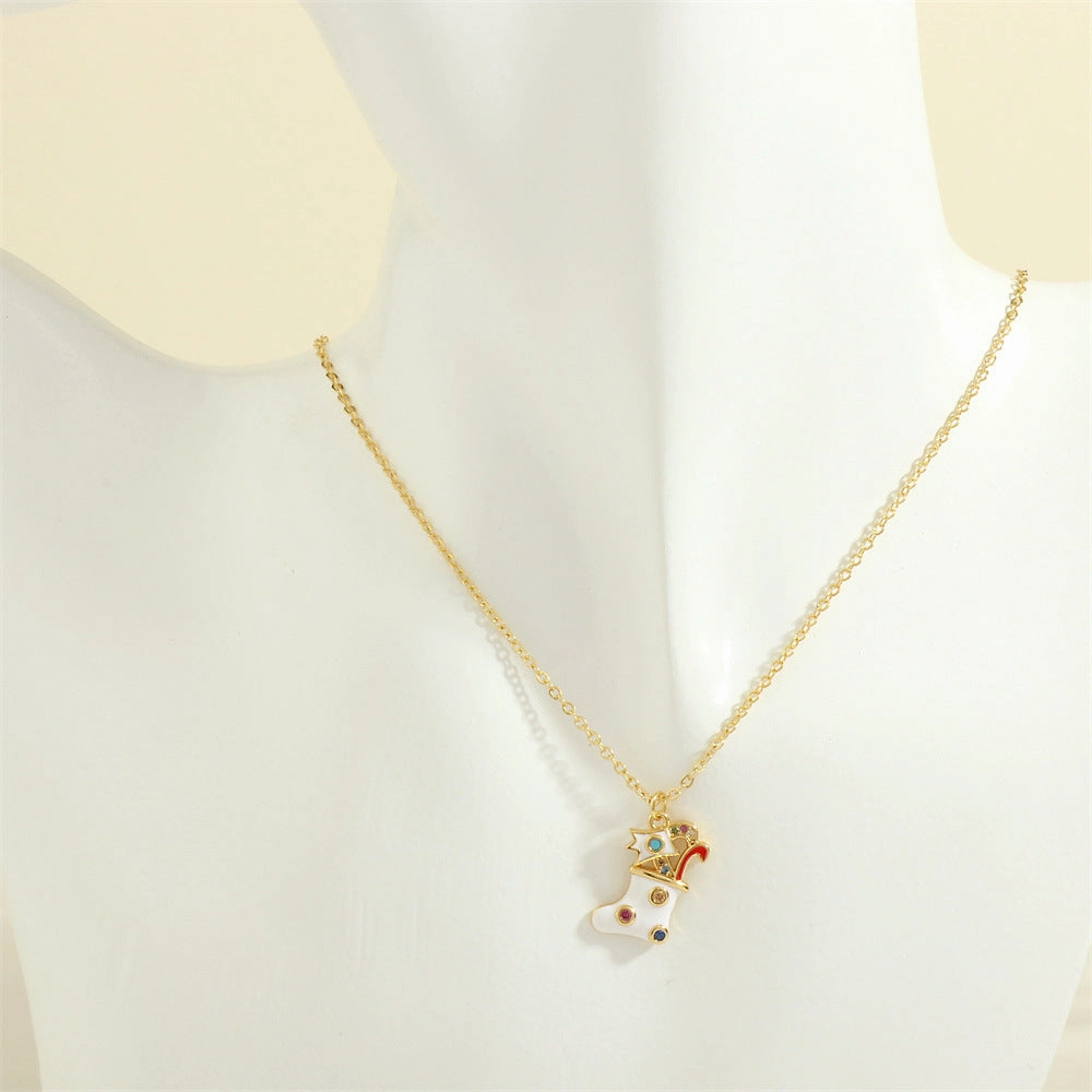 Wholesale European and American Christmas Series Micro-Inlaid Oil Drop Pendant Necklace
