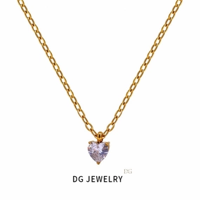 Wholesale European and American Fashion, Simple and High-end, Niche Stainless Steel Heart Shaped Zircon Inlaid Necklaces