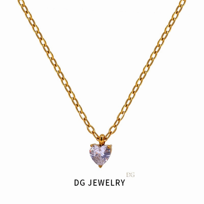 Wholesale European and American Fashion, Simple and High-end, Niche Stainless Steel Heart Shaped Zircon Inlaid Necklaces