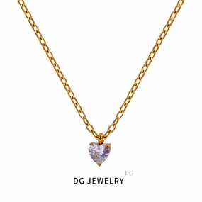 Wholesale European and American Fashion, Simple and High-end, Niche Stainless Steel Heart Shaped Zircon Inlaid Necklaces