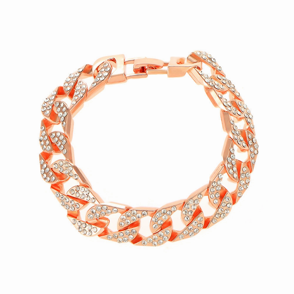 Wholesale European and American Wide Version Flash Diamond Alloy Thick Chain Bracelet