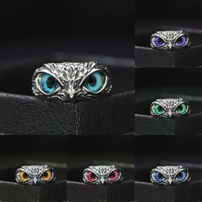 Wholesale Evil Eye Owl Retro Exaggerated Open Adjustable Ring