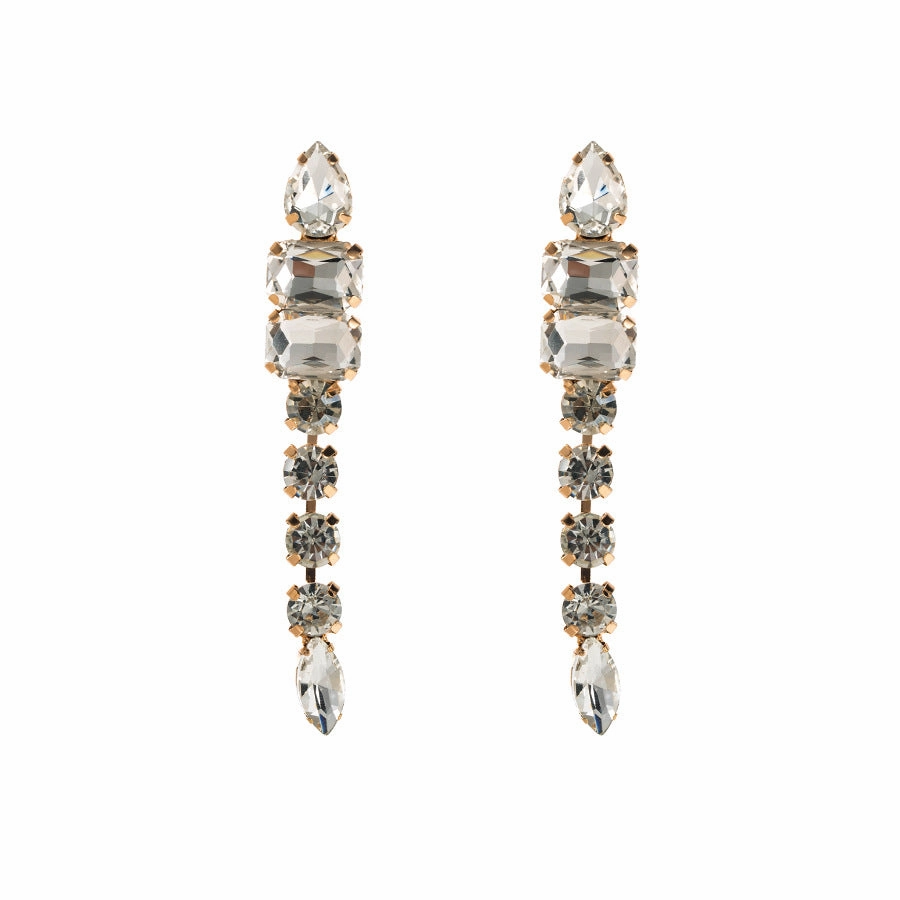 Wholesale Exaggerated Alloy Diamond Multi-layered Geometric Glass Diamond Long Earrings