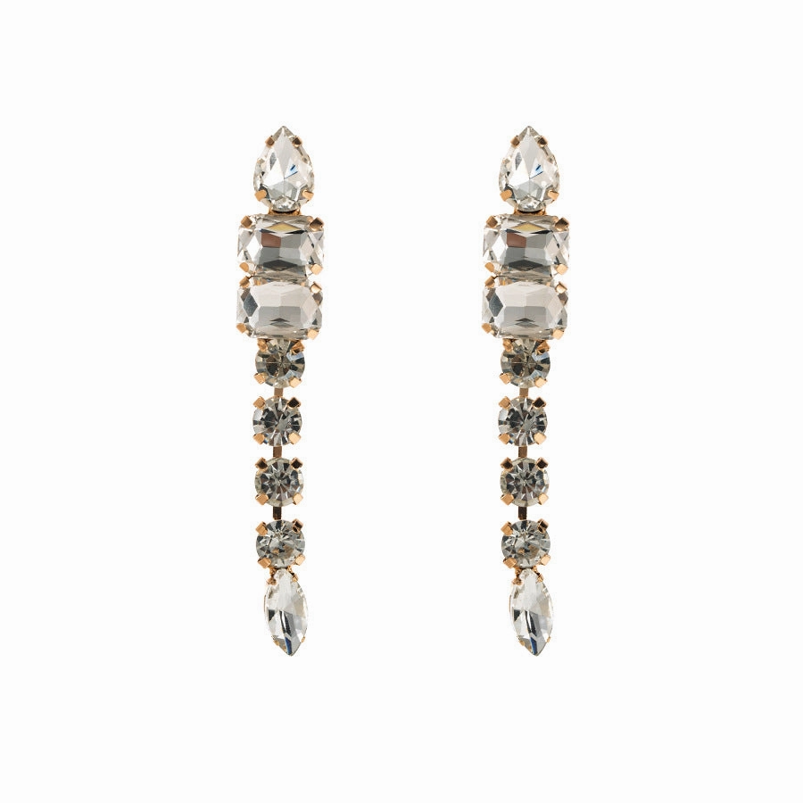 Wholesale Exaggerated Alloy Diamond Multi-layered Geometric Glass Diamond Long Earrings