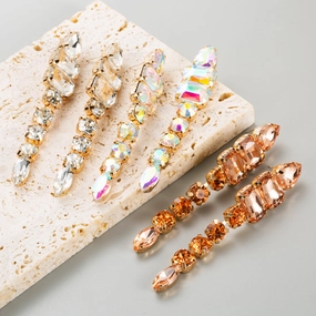 Wholesale Exaggerated Alloy Diamond Multi-layered Geometric Glass Diamond Long Earrings