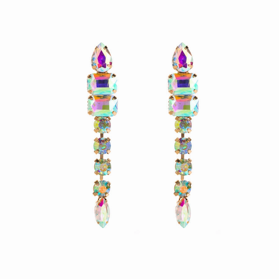 Wholesale Exaggerated Alloy Diamond Multi-layered Geometric Glass Diamond Long Earrings