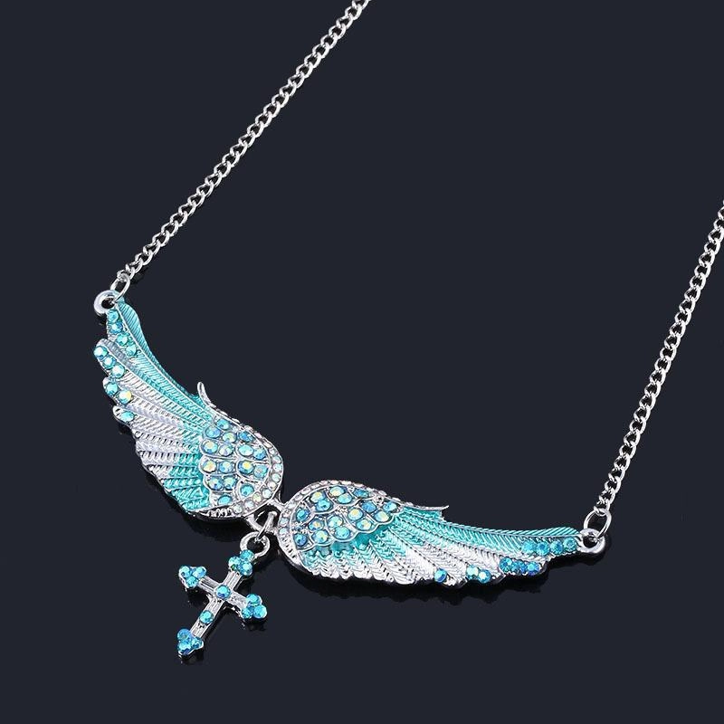 Wholesale Exaggerated Angel Wing Diamond Cross Necklace