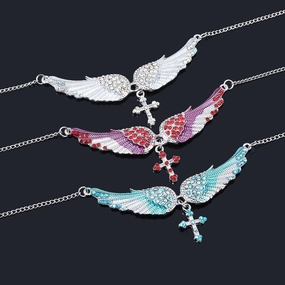 Wholesale Exaggerated Angel Wing Diamond Cross Necklace